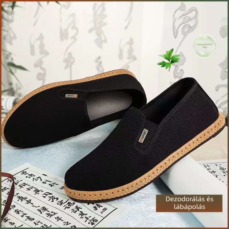 Uniszex lélegző slip-on cipő, kerek orrú, elasztikus szövésű felsőrész, középmagas fazon, habgumis talp.