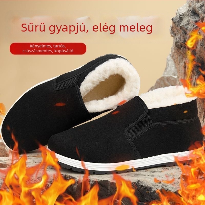 Férfi téli papucs – csúszásmentes, meleg, vastagított pamut felsőrész és talp, lapos casual stílus
