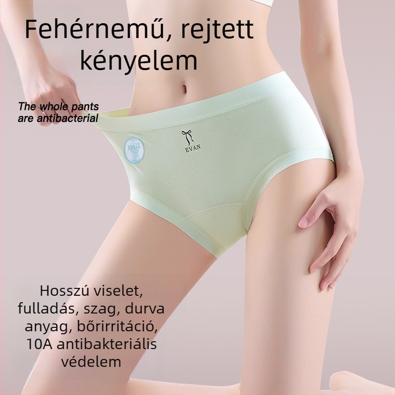Női pamut alsóneműk, középmagasságú, 10A pamut, antibakteriális, légáteresztő, hosszított ágyékkal, kényelmes, prémium
