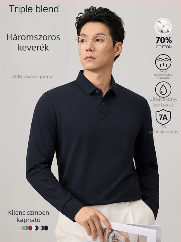 Férfi hosszú ujjú poloing, egyszínű, karcsú szabás, polo gallér, őszi-téli, alkalmas casual és irodai rétegzett viselethez