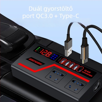 Autóinverter 300W digitális kijelzővel, gyors töltés, teljes protokoll