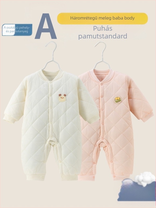 Csecsemő téli overall vastag tömésű toll-pamutszövet töltettel, 100% pamut, A osztályú biztonság, hosszú ujjú, újszülötteknek