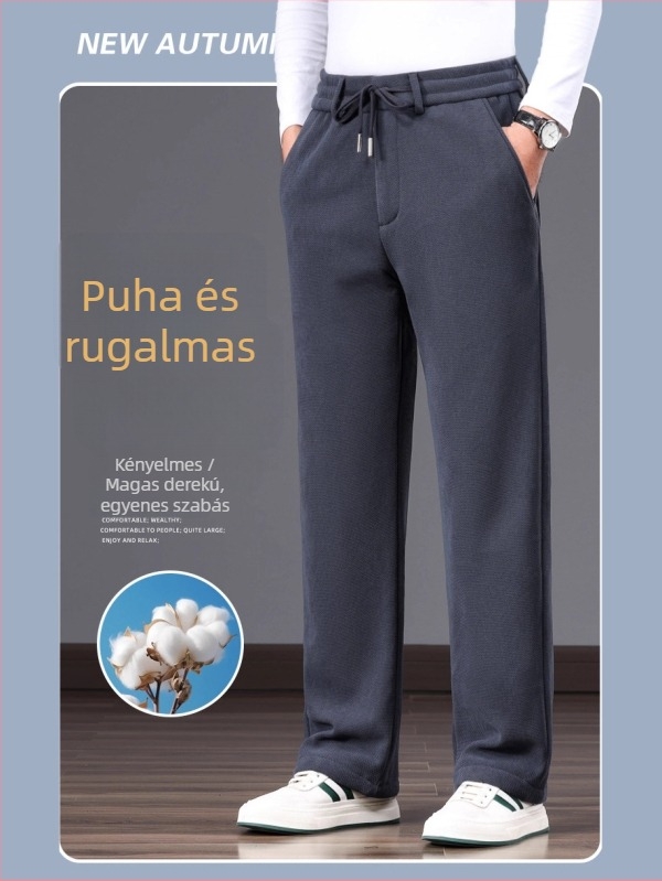 Férfi casual nadrág korduroj anyagból, gyűrődésmentes, vasalásmentes, őszi–téli, egyenes szár, középmagas derék, laza szabás