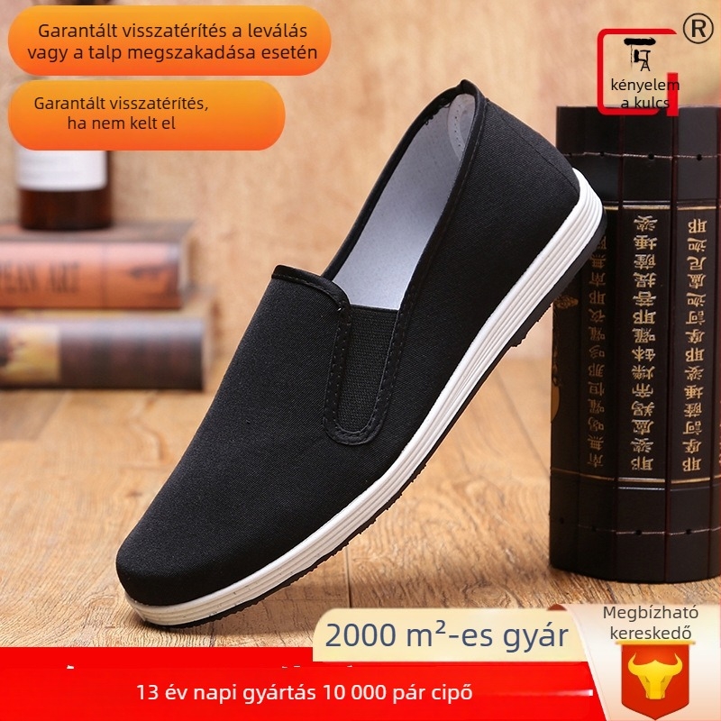 Férfi mindennapi textilcipő fűző nélkül, kerek orr, alacsony profil, gumírozott talp, textil talpbetét, lélegző