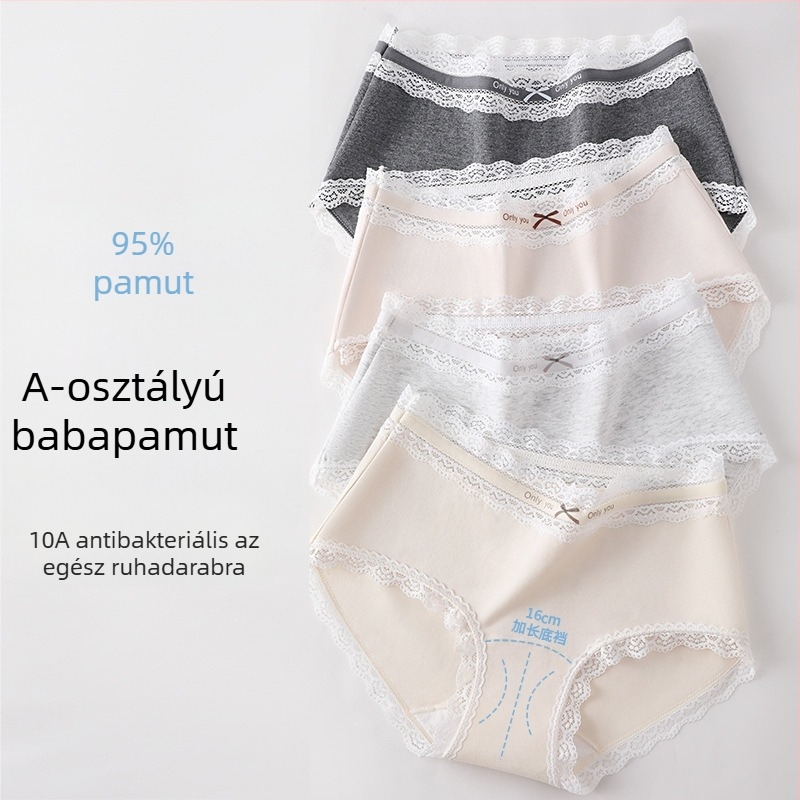Női középmagas derekú pamut alsónemű, retro egyszerű dizájn, antibakteriális, 100% pamut