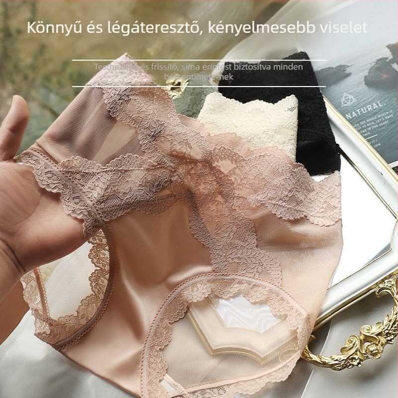 Női nyloncsipkés alsónemű, magas derék, természetes selymes érzet, hasformázás és fenékemelés barack alakban, 7A antibakteriális pamut középréteg