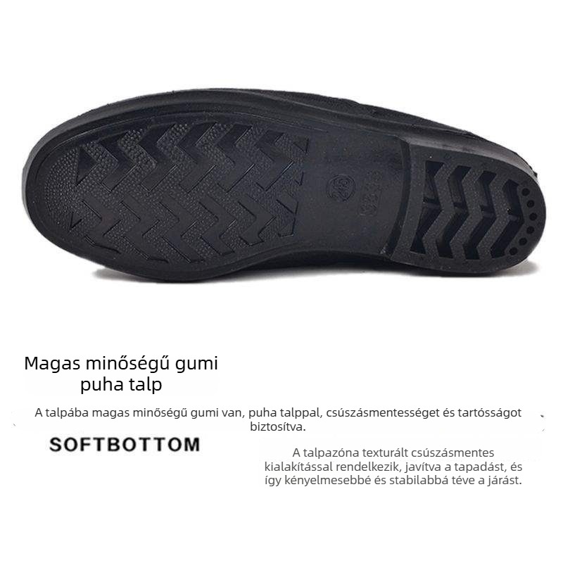 Női slip-on lapos cipő pamut felsőrészel, kerek orr, 1–3 cm-es alacsony sarkú, gumírozott talp