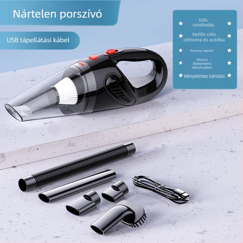 Hordozható autóporszívó – kézi, vezeték nélküli töltés, 120W, 5500Pa szívás, 100–220V, 18 perces üzemidő