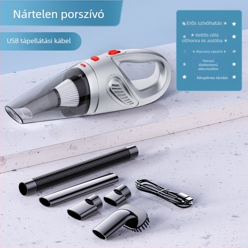 Hordozható autóporszívó – kézi, vezeték nélküli töltés, 120W, 5500Pa szívás, 100–220V, 18 perces üzemidő