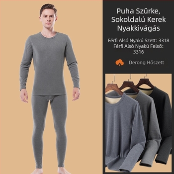 Férfi velúr thermál szett, vastag, kerek nyakú hosszú ujjú felső és hosszú nadrág, plusz méret