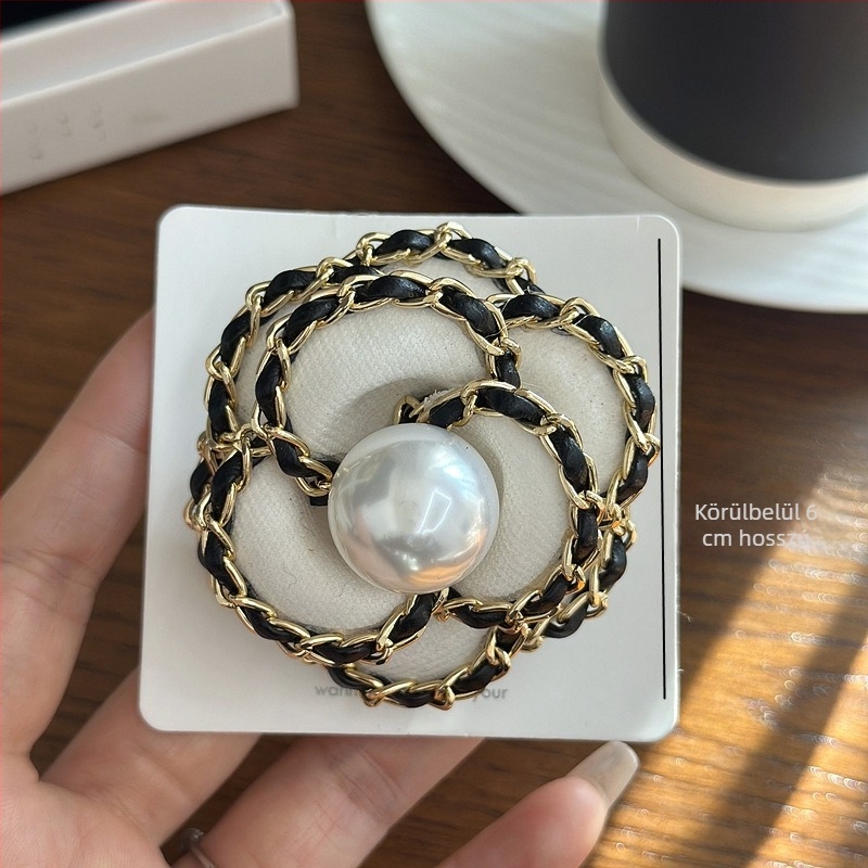 Koreai stílusú vintage kamélia brooch textilből, fém lánccal és gyöngyökkel, micropavé 3D virág, nőknek, Yiwu, 2024 tél