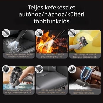 Vezeték nélküli autós porszívó, vezeték nélküli töltéssel, kétfunkciós: fújás és szívás, 150 W, 20000 Pa szívóerő, újratölthető