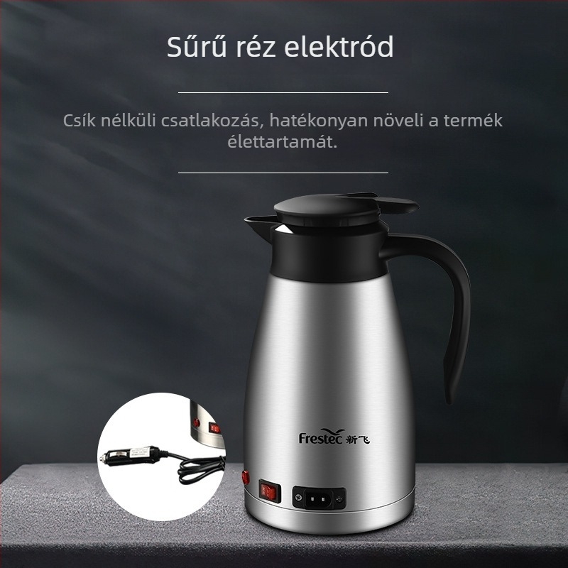 Autóba épített elektromos vízforraló, rozsdamentes acél, 12V/24V, 200W, modell H2o