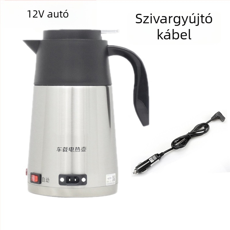 Autóba épített elektromos vízforraló, rozsdamentes acél, 12V/24V, 200W, modell H2o