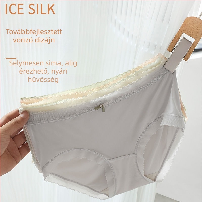 Női középmagasságú alsónemű ice silk anyagból, antibakteriális, lélegző, láthatatlan vonalak nélkül, pamut béléssel, nyárra, vékony, letisztult stílus