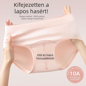 Női pamut alsónemű középmagassággal, fenékemelő hatás, antibakteriális, meghosszabbított ágyék, nagy méret