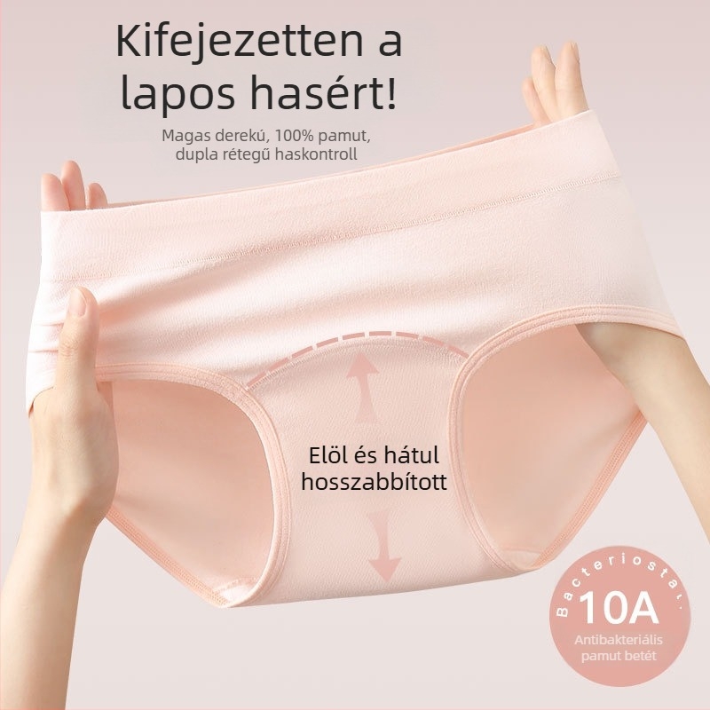 Női pamut alsónemű középmagassággal, fenékemelő hatás, antibakteriális, meghosszabbított ágyék, nagy méret