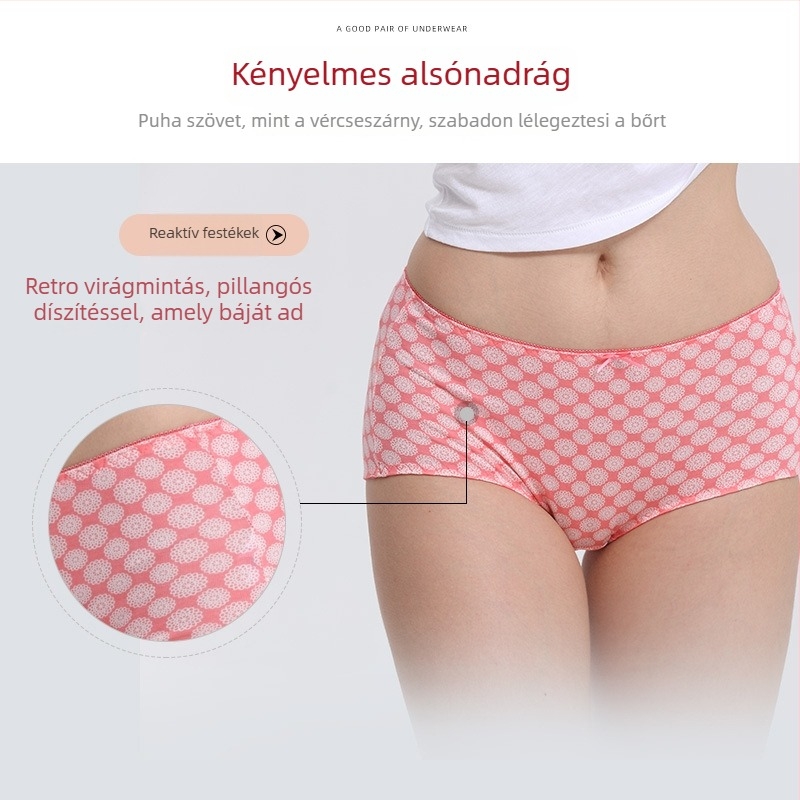 Nyomtatott női alsónemű, modal anyag, légáteresztő, középmagasság, varrás nélküli