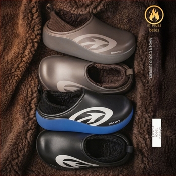 Férfi Slip-On cipő toe cover-rel, téli, fleece bélelt, vastag EVA talp, EVA felsőrész, középmagas sarok 3–5 cm, mindennapi stílus