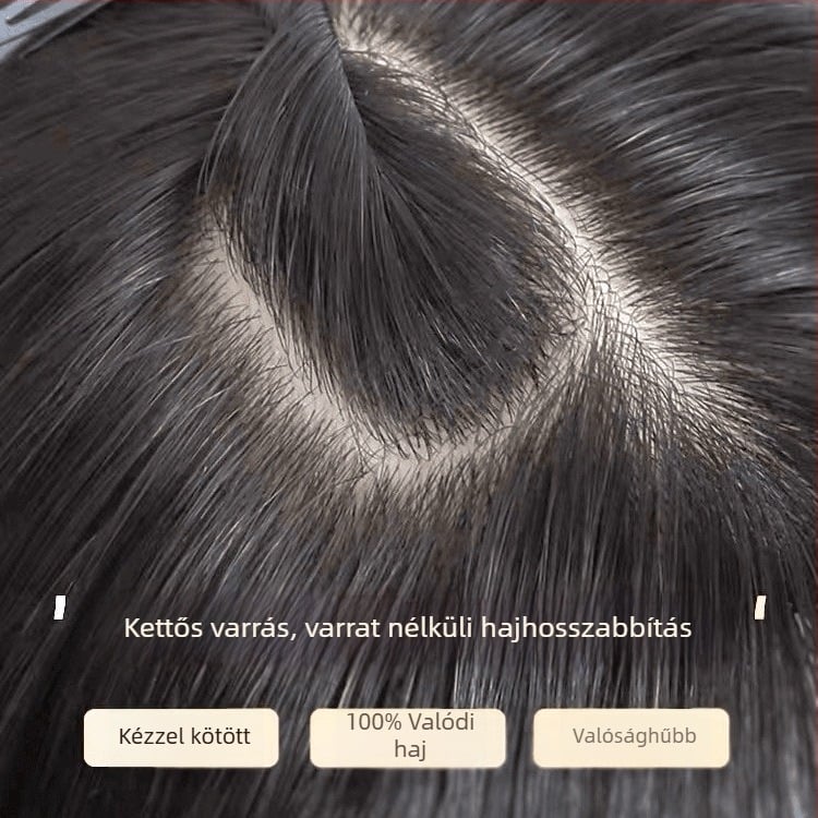 Női haj topper – valódi emberi hajból, kézzel készített, bolyhos természetes fedés, festhető és dauerolható.