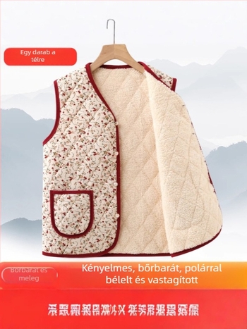 Corduroy mellény nőknek fleece betéttel, őszi-téli külső ruházat, virágos mintázat