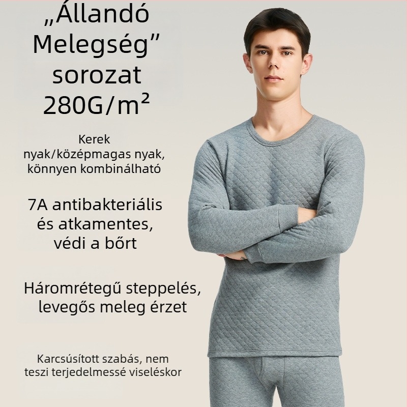 Férfiak háromrétegű termikus készlet, 280 g, 100% pamut, antibakteriális, őszi-téli