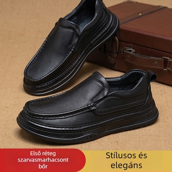 Férfi bőr slip-on cipő, puha talp, kerek orr, gumírozott talp, lapos sarok