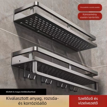 Falihoz szerelhető fürdőszobai tároló, fúrás nélkül, 304 rozsdamentes acélból, egyszintes, spray műanyag bevonattal