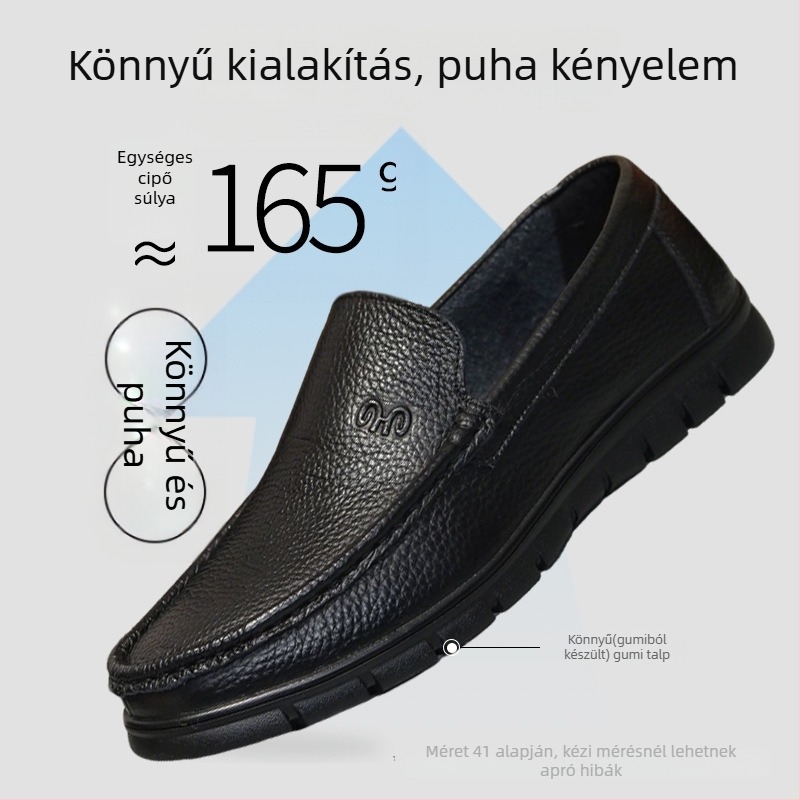 Férfi loaferek két réteg bőrből, kerek orr, injekciós öntőforma talp, alacsony profil, minden évszakban használható