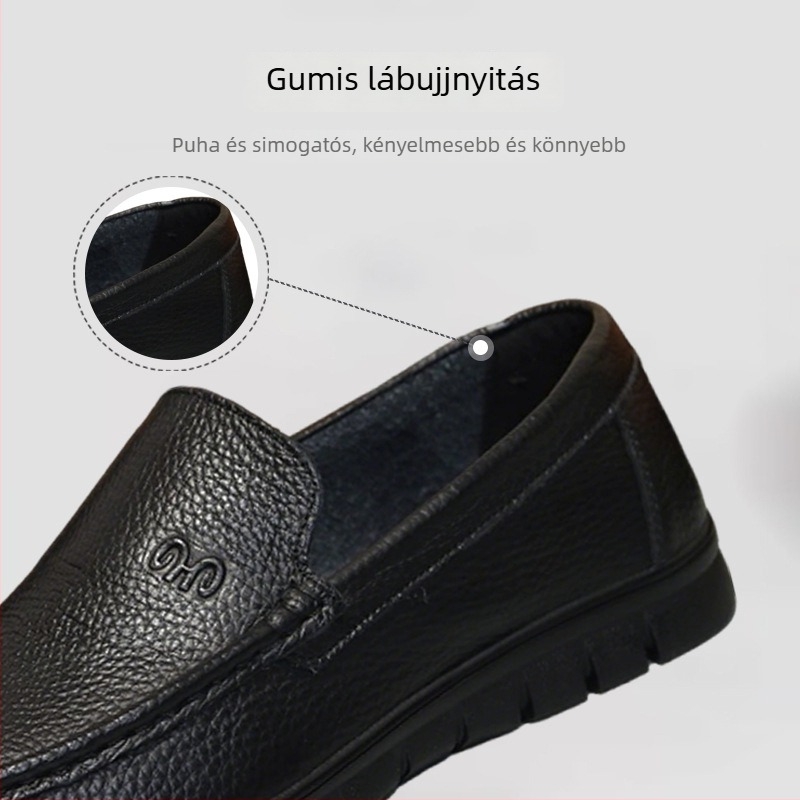 Férfi loaferek két réteg bőrből, kerek orr, injekciós öntőforma talp, alacsony profil, minden évszakban használható