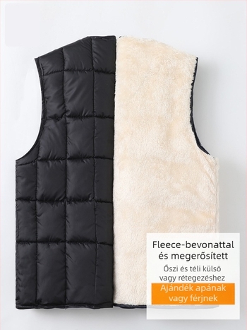Fleece-betétes férfi mellény, pamut töltettel, külső poliészter anyag, laza szabás, középkorú és idős férfiak számára