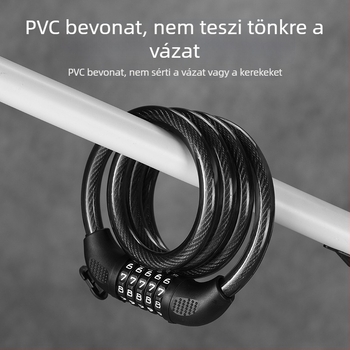 Ötjegyű kerékpárbiztonsági zár – hordozható hegyi kerékpár zár, MK0301, anyagok: ABS + acélkábel + PVC + cinkötvözet zármag, 250 g, modern minimalist dizájn