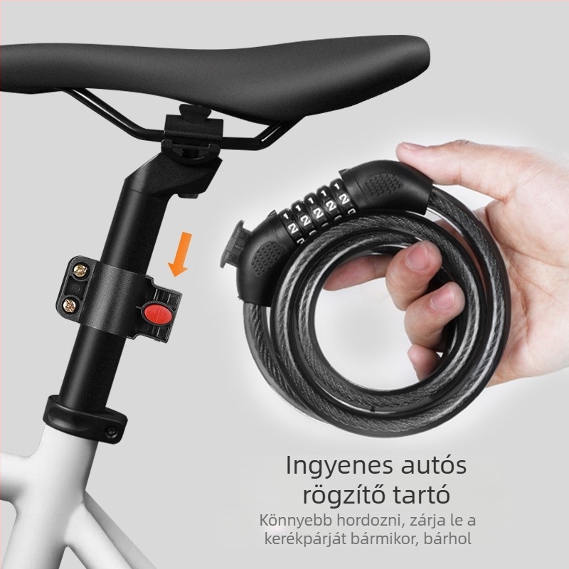 Ötjegyű kerékpárbiztonsági zár – hordozható hegyi kerékpár zár, MK0301, anyagok: ABS + acélkábel + PVC + cinkötvözet zármag, 250 g, modern minimalist dizájn