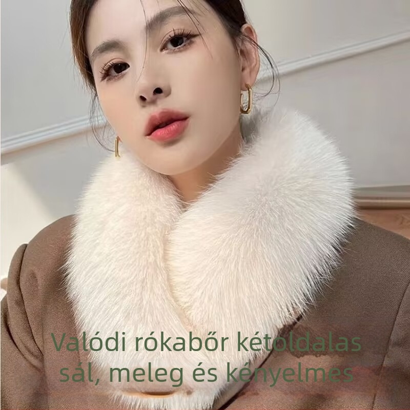 Női róka szőrme sál, warp kötés, meleg, egyszínű, hosszú csík