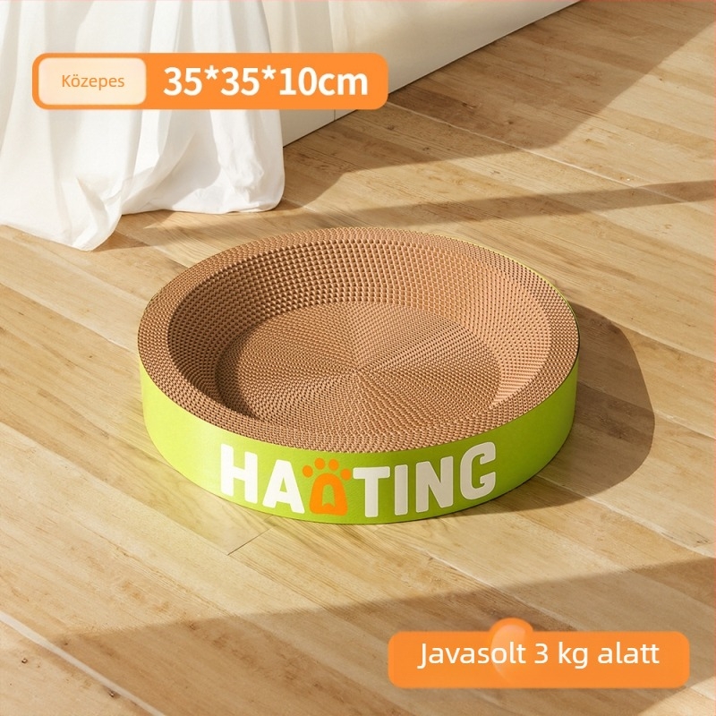 Macska karmolódeszka integrált kör alakú hullámkarton odúval