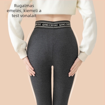 Őszi-téli fleecével bélelt leggings, meleg, függőleges bordázott mintázat, karcsú szabás, 3/4 hosszú, Barbie-stílusú nadrág