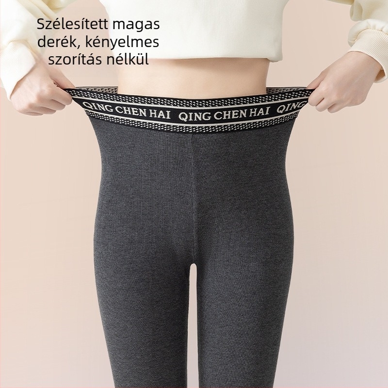 Őszi-téli fleecével bélelt leggings, meleg, függőleges bordázott mintázat, karcsú szabás, 3/4 hosszú, Barbie-stílusú nadrág