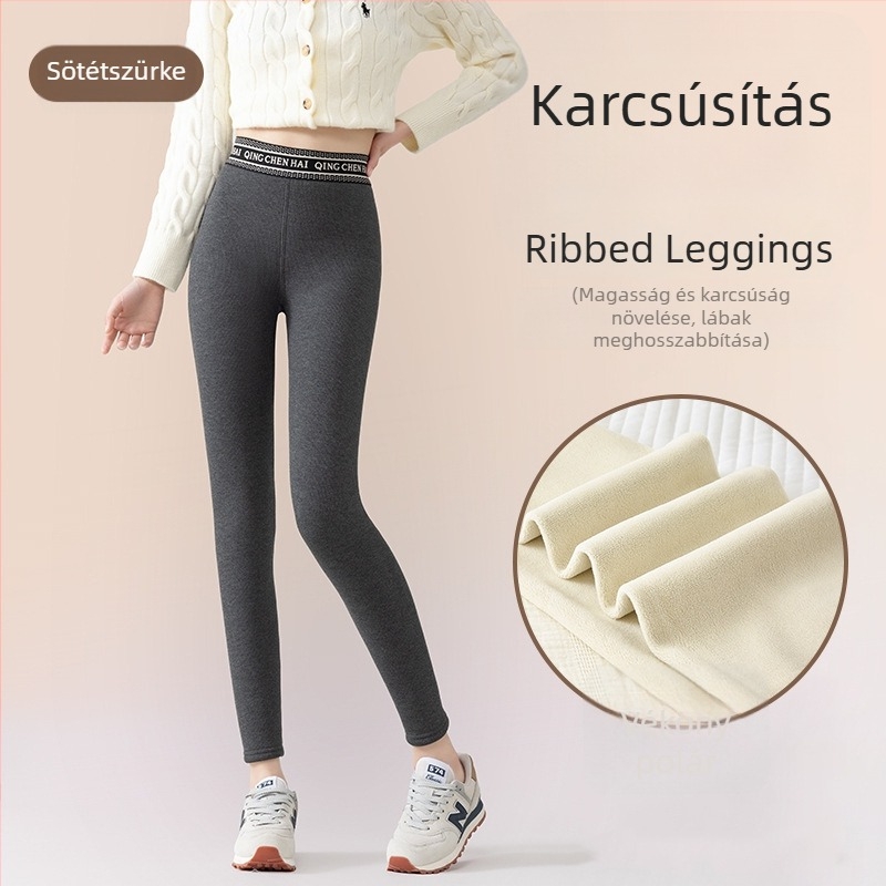Őszi-téli fleecével bélelt leggings, meleg, függőleges bordázott mintázat, karcsú szabás, 3/4 hosszú, Barbie-stílusú nadrág