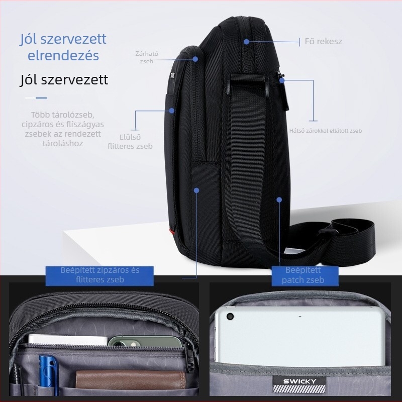 Férfi válltáska, városi minimalist stílus, poliészter anyag, modell 33012, swicky márka, vízálló és kopásálló, üzleti utazásokhoz