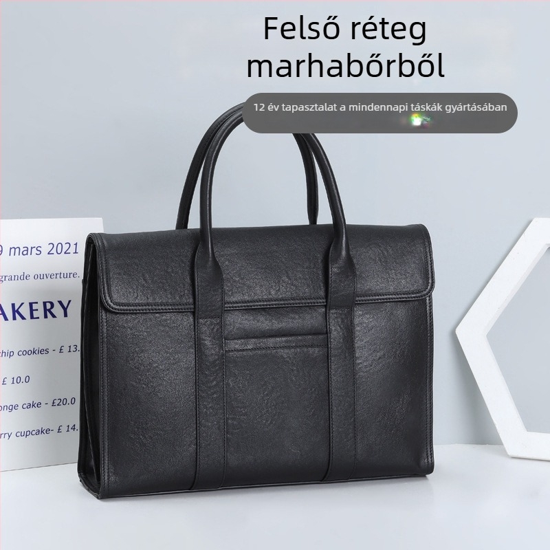 Férfi bőr üzleti táska - felsőréteg marhabőr, vízálló, rendkívül könnyű, kopásálló, bővíthető
