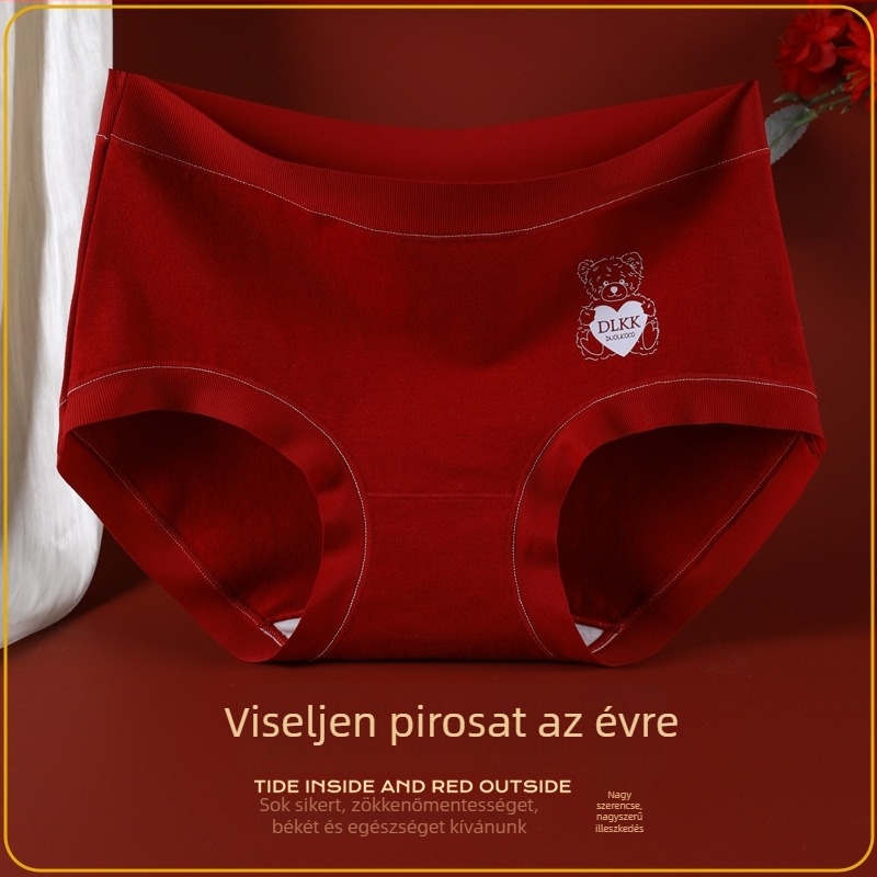 Dolly Coco női piros meggymaci mintás pamut alsónemű, lélegző, antibakteriális, középmagas derék, 95-100% pamut