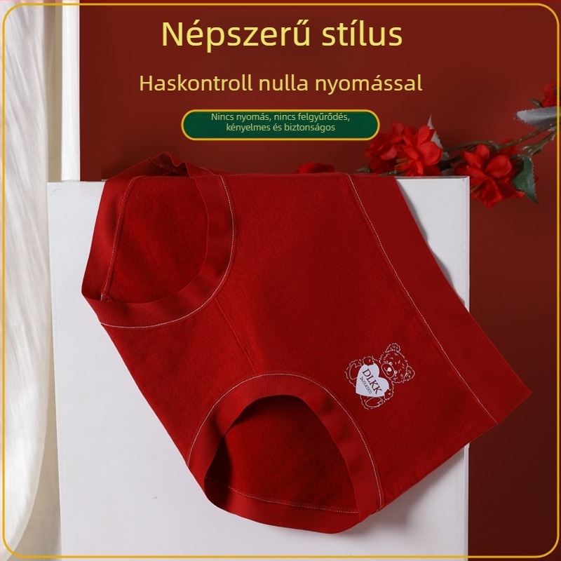 Dolly Coco női piros meggymaci mintás pamut alsónemű, lélegző, antibakteriális, középmagas derék, 95-100% pamut