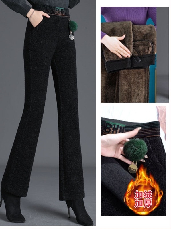 Női magas derekú, egyenes szabású nadrág, enyhén bővülő szárú, kötött anyag, 2024 tavasz