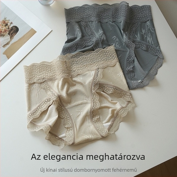 Női csipkés középmagas derekú alsónemű, lélegző nylon anyag 80–90%, virágos mintázat, mulberry selyem intim rés, kötött kialakítás