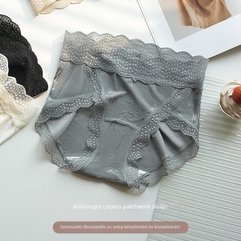 Női csipkés középmagas derekú alsónemű, lélegző nylon anyag 80–90%, virágos mintázat, mulberry selyem intim rés, kötött kialakítás