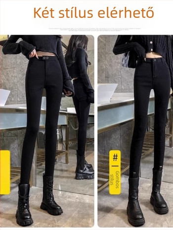 Női magas derékú karcsú fazonú cropped farmernadrág, elasztikus szegéllyel (Anyag: koreai pamut; viszkóz 70–80%; nylon <30%)