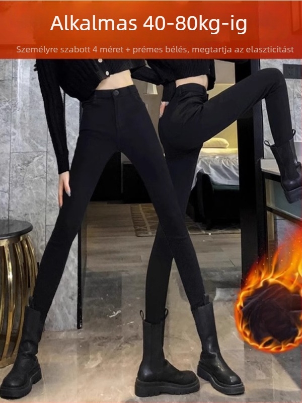 Női magas derékú karcsú fazonú cropped farmernadrág, elasztikus szegéllyel (Anyag: koreai pamut; viszkóz 70–80%; nylon <30%)