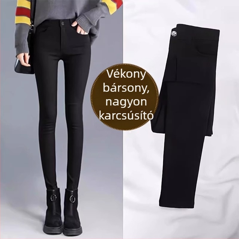 Női magas derékú karcsú fazonú cropped farmernadrág, elasztikus szegéllyel (Anyag: koreai pamut; viszkóz 70–80%; nylon <30%)