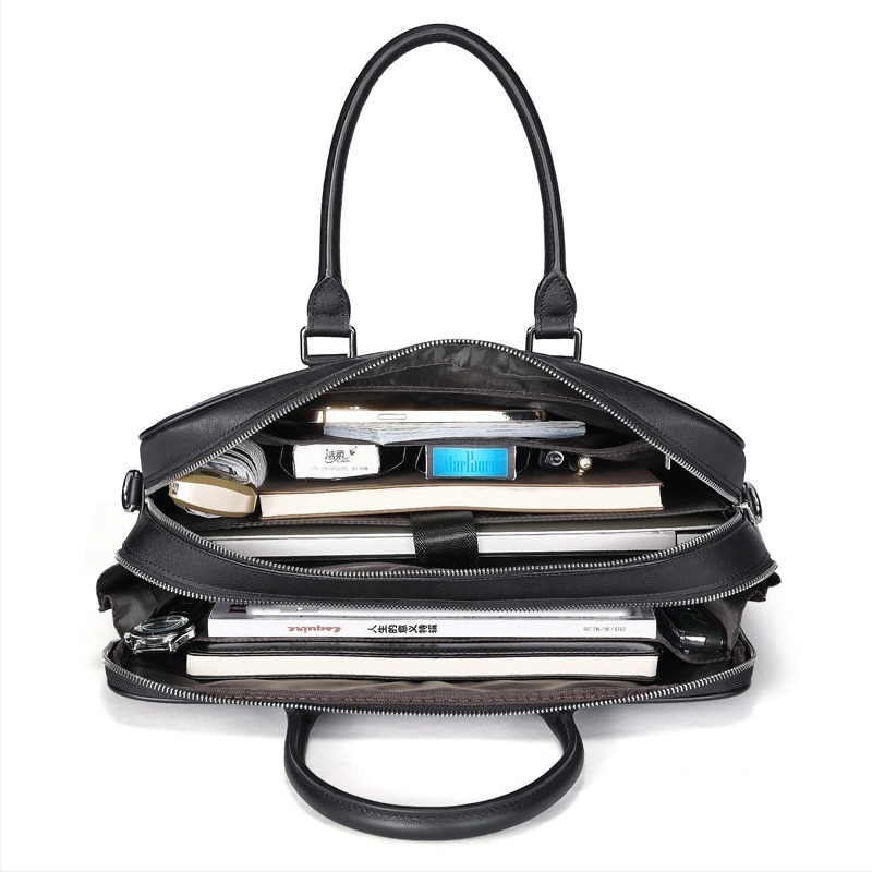 Üzleti táska valódi bőrből, felső réteg marhabőrből, egyszínű, poliészter bélés, ideális üzleti utazásokhoz