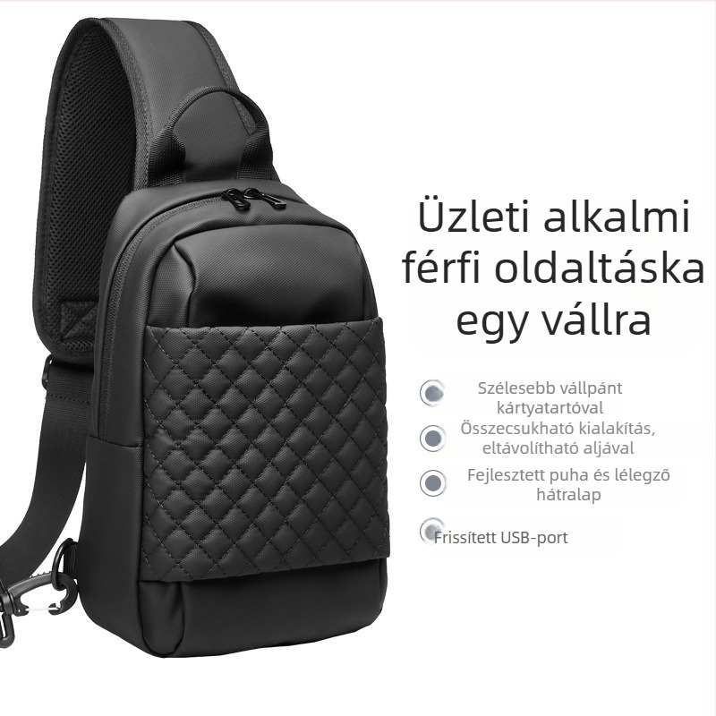 Férfi vállon átvetett táska PVC-ből, modell 1903, vízálló, USB interfész, üzleti utazásokhoz